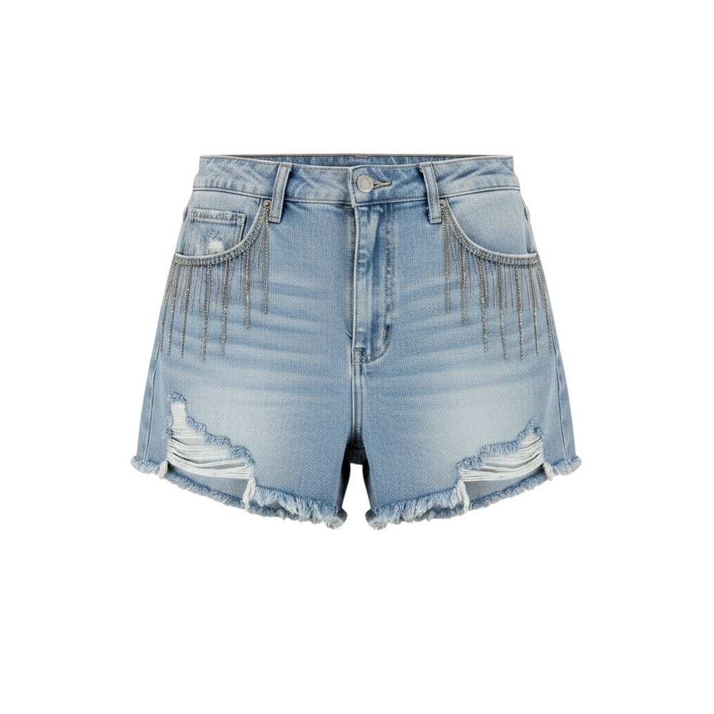 Distressed‎ denim shorts RISEN L rhinestone fringe cutoff western festival boho